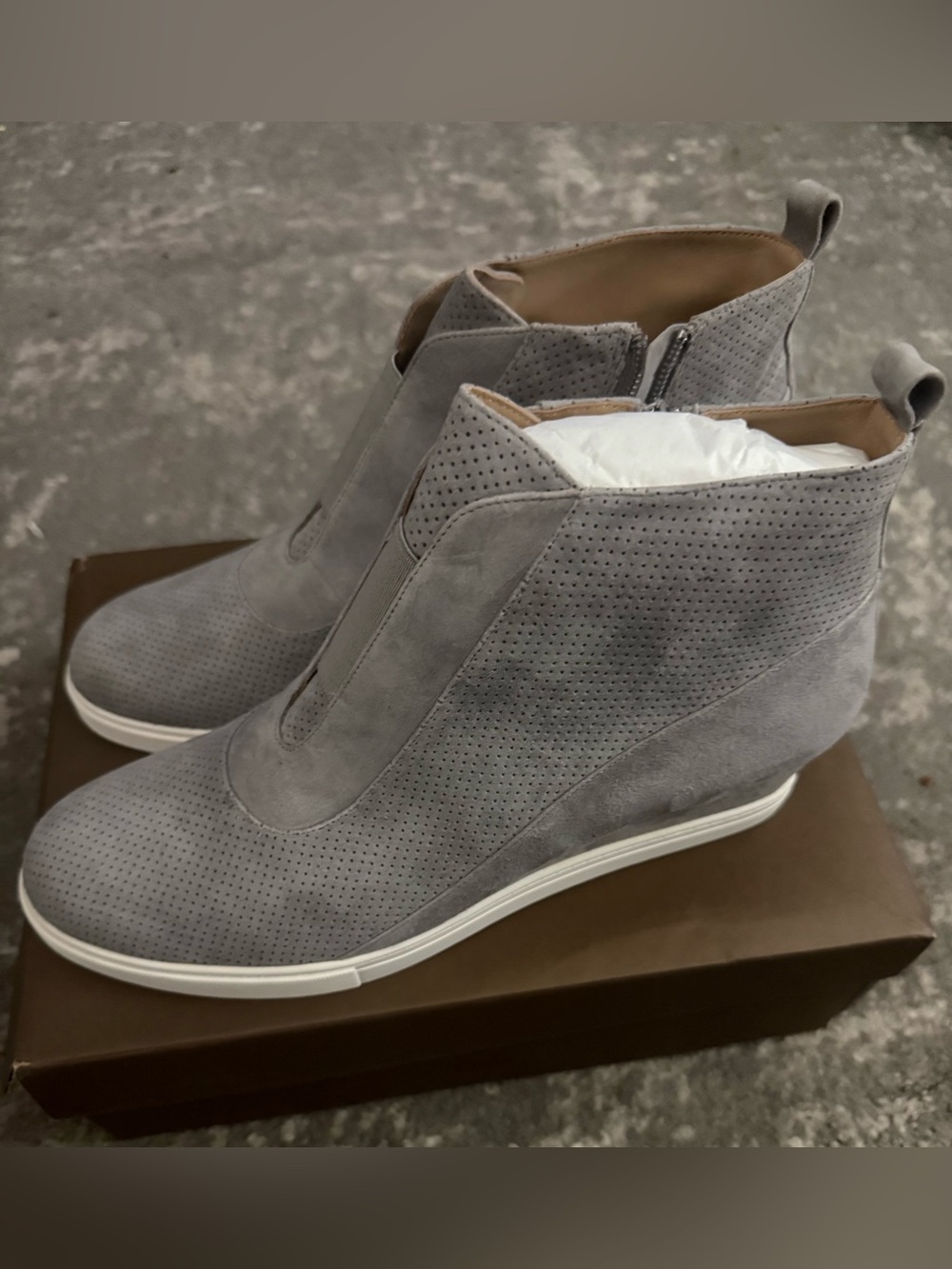 Paolo Anna Rock Perf Kid Suede Wedge bootie- Size 12 M- NIB